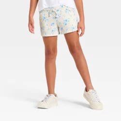 Girls' Knit Floral Pull-On Shorts - Cat & Jack™ Cream/Blue M