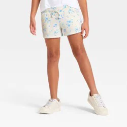 Girls' Knit Floral Pull-On Shorts - Cat & Jack™ Cream/Blue XL
