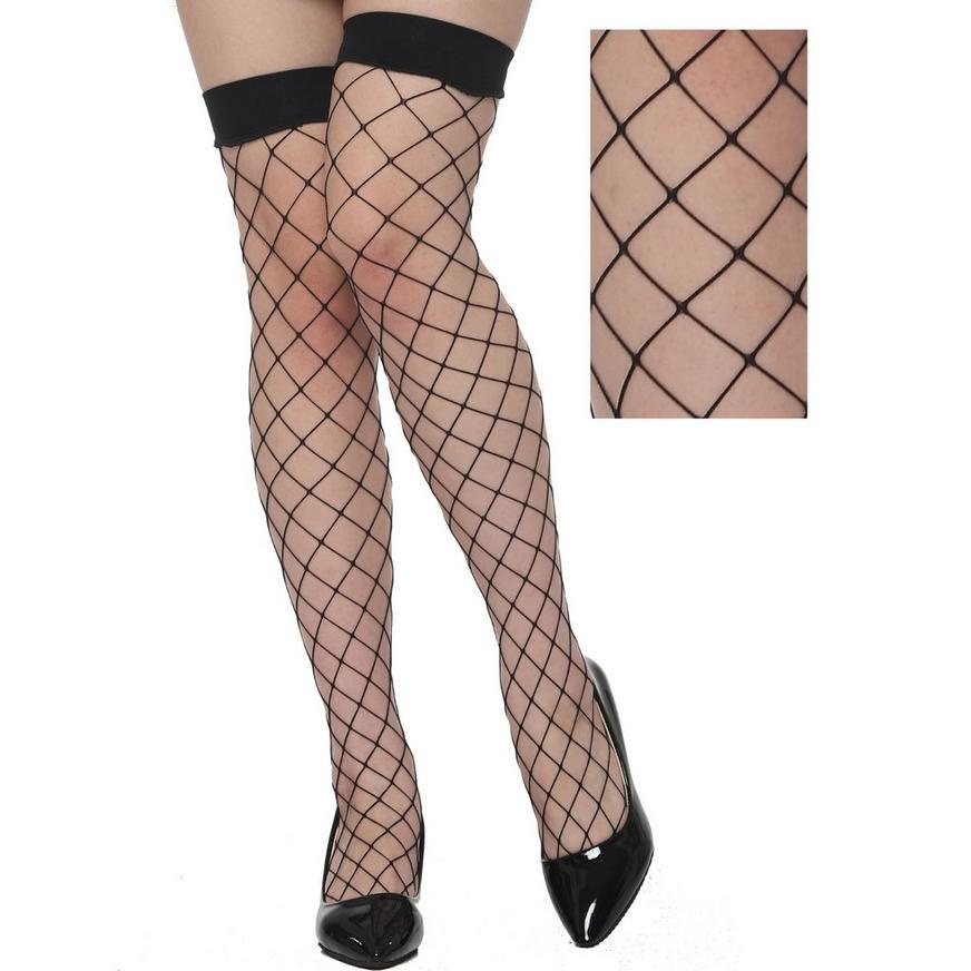 slide 1 of 1, Party City Adult Black Wide Diamond Fishnet Thigh High Stockings, 1 ct