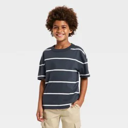 Boys' Short Sleeve Striped Oversized T-Shirt - Cat & Jack™ Charcoal Gray XS