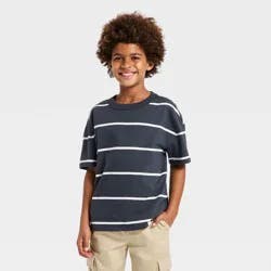 Boys' Short Sleeve Striped Oversized T-Shirt - Cat & Jack™ Charcoal Gray M