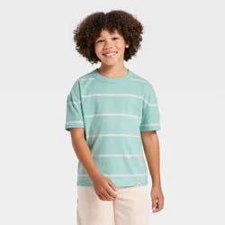 Boys' Short Sleeve Striped Oversized T-Shirt - Cat & Jack™ Green/Cream XS