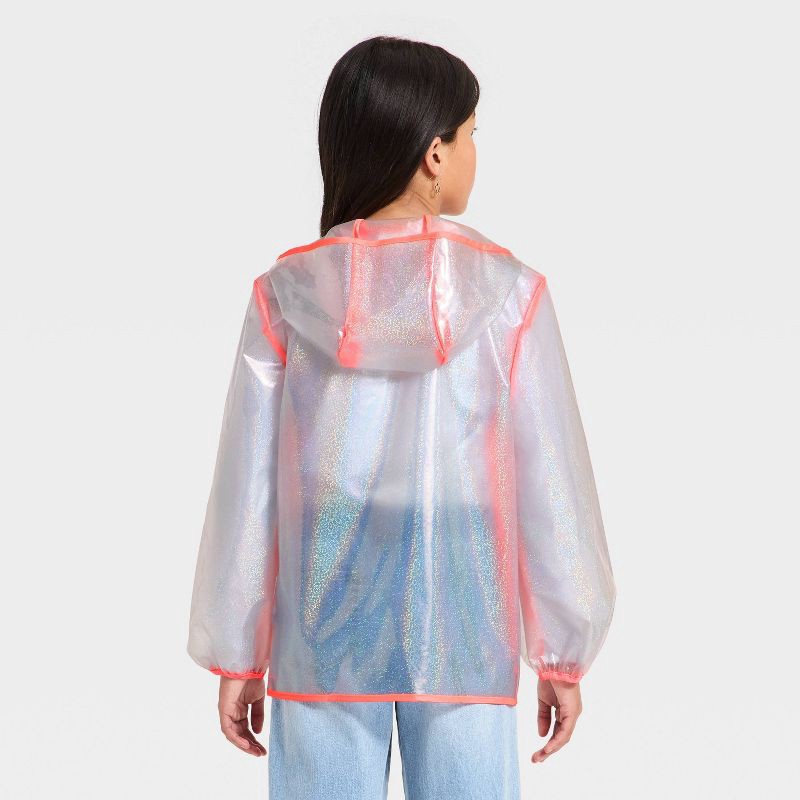 slide 2 of 3, Girls' Puff Sleeve Clear Glitter Rain Jacket - Cat & Jack™ Pink S, 1 ct
