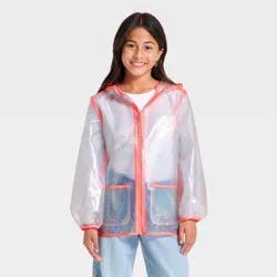 Girls' Puff Sleeve Clear Glitter Rain Jacket - Cat & Jack™ Pink S