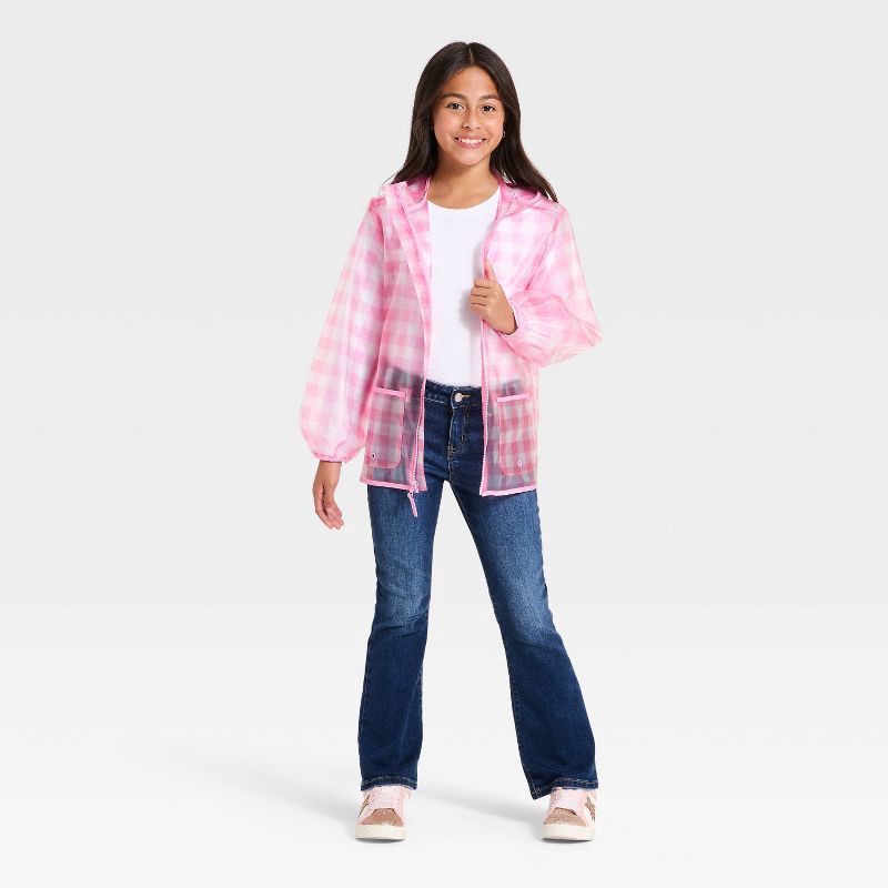 slide 3 of 3, Girls' Gingham Clear Rain Jacket - Cat & Jack™ Pink XS, 1 ct