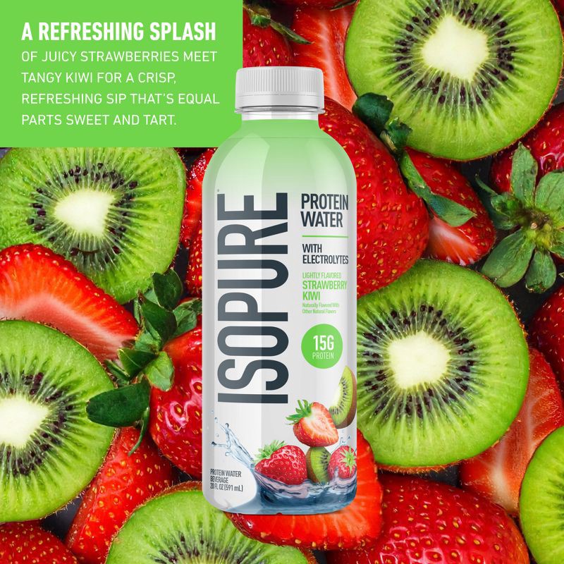 slide 4 of 11, Isopure Ready to Drink Strawberry Kiwi 15g Clear Protein Water with Electrolytes - 20 fl oz, 15 gram, 20 fl oz