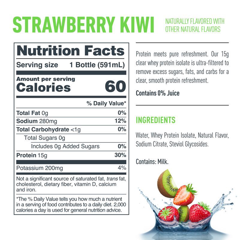 slide 6 of 11, Isopure Ready to Drink Strawberry Kiwi 15g Clear Protein Water with Electrolytes - 20 fl oz, 15 gram, 20 fl oz