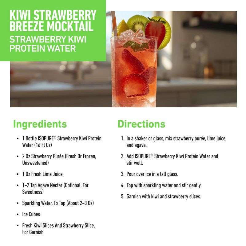 slide 8 of 11, Isopure Ready to Drink Strawberry Kiwi 15g Clear Protein Water with Electrolytes - 20 fl oz, 15 gram, 20 fl oz