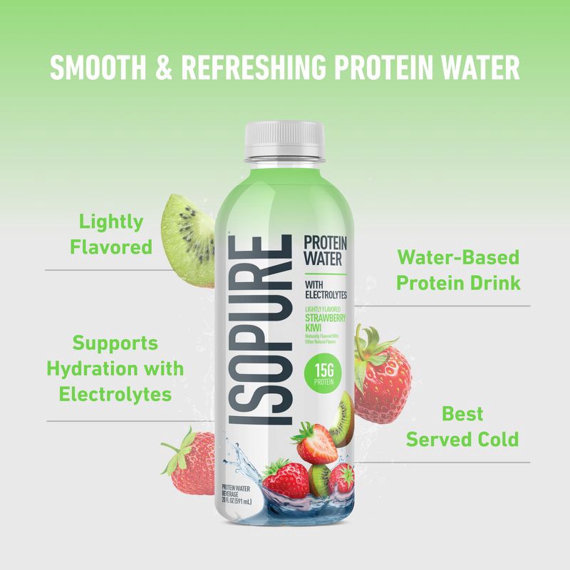 slide 9 of 11, Isopure Ready to Drink Strawberry Kiwi 15g Clear Protein Water with Electrolytes - 20 fl oz, 15 gram, 20 fl oz