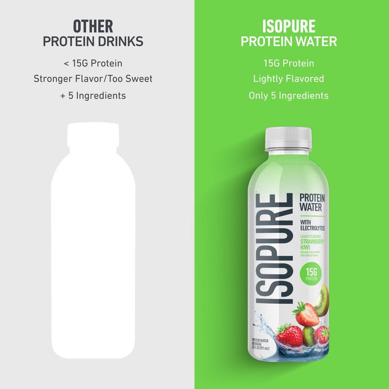 slide 10 of 11, Isopure Ready to Drink Strawberry Kiwi 15g Clear Protein Water with Electrolytes - 20 fl oz, 15 gram, 20 fl oz