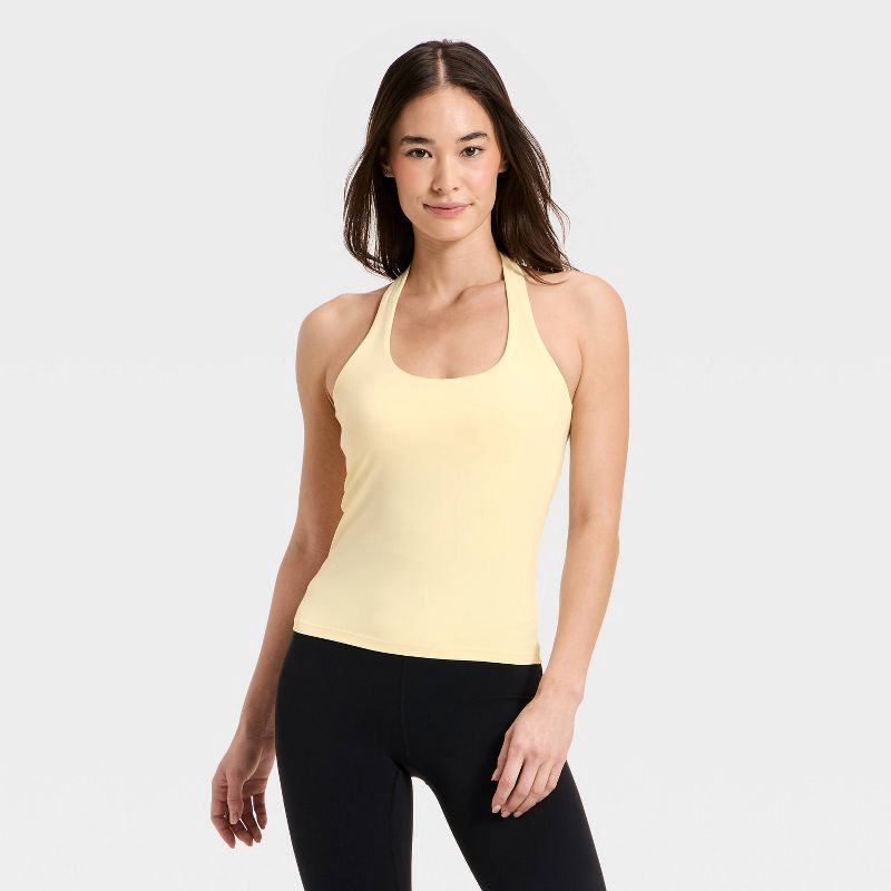 slide 1 of 5, Women's Everyday Soft Halter Neck Support Tank Top - All In Motion™ Light Yellow XS, 1 ct