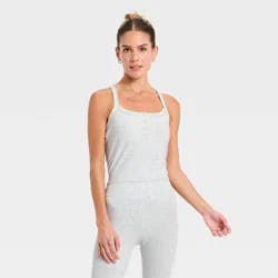 Women's Cotton Balance Cotton Spandex Blend Henley Cropped Support Tank Top - All In Motion™ Heather Gray L