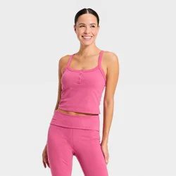 Women's Cotton Balance Cotton Spandex Blend Henley Cropped Support Tank Top - All In Motion™ Dark Mauve L