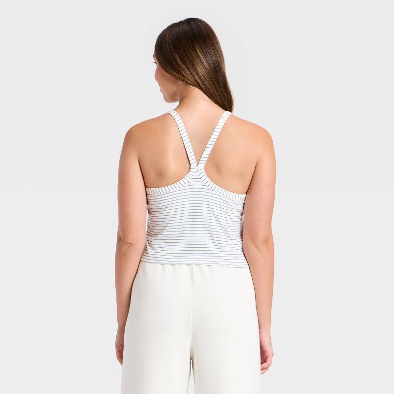 slide 5 of 5, Women's Cotton Balance Cotton Spandex Blend Henley Cropped Support Tank Top - All In Motion™ Cream/Blue S, 1 ct