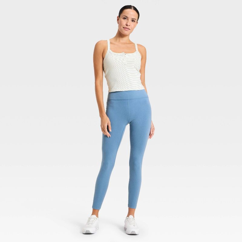 slide 3 of 5, Women's Cotton Balance Cotton Spandex Blend Henley Cropped Support Tank Top - All In Motion™ Cream/Blue M, 1 ct