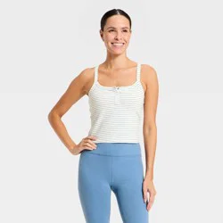Women's Cotton Balance Cotton Spandex Blend Henley Cropped Support Tank Top - All In Motion™ Cream/Blue XL