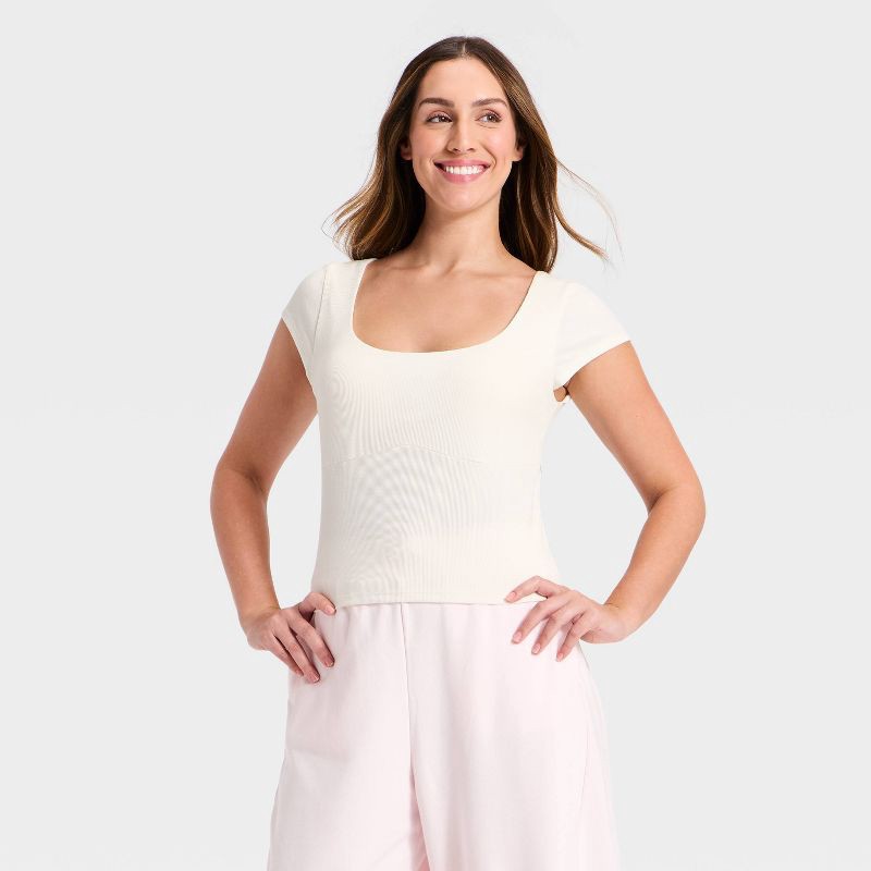 slide 4 of 5, Women's Modal Ribbed Cap Sleeve Support Tank Top - All In Motion™ Cream XS, 1 ct