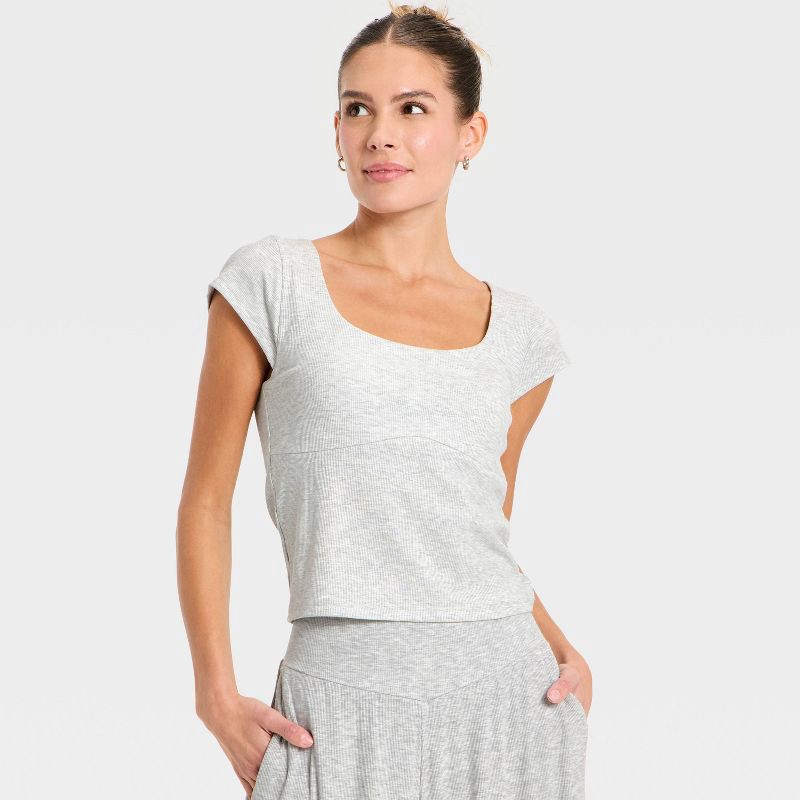 slide 3 of 5, Women's Modal Ribbed Cap Sleeve Support Tank Top - All In Motion™ Heathered Gray XXL, 1 ct