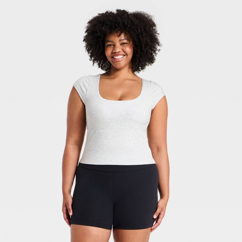 slide 2 of 5, Women's Modal Ribbed Cap Sleeve Support Tank Top - All In Motion™ Heathered Gray XXL, 1 ct