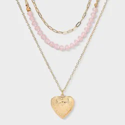 Girls' 3pk Heart Locket Layered Chain Necklace Set - Cat & Jack™