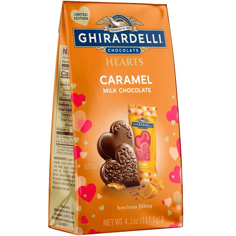 slide 2 of 7, Ghirardelli Valentine's Caramel Milk Hearts Chocolate Candy Bag - 4.1oz, 4.1 oz