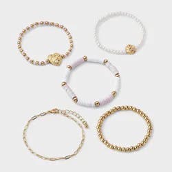 Girls' 5pk Mixed Bracelet Set with Rose and Heart Charm - Cat & Jack™