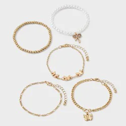 Girls' 5pk Mixed Bracelet Set with Bow and Butterfly Charms - Cat & Jack™