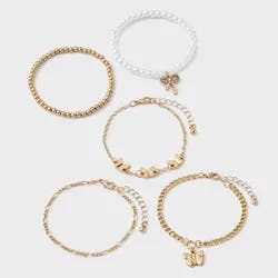 Girls' 5pk Mixed Bracelet Set with Bow and Butterfly Charms - Cat & Jack™