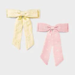 Girls' 2pk Floral and Polka Dots Bow Barrette Set - Cat & Jack™ Pink/Yellow