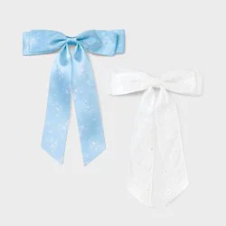 Girls' 2pk Eyelet and Flower Printed Bow Barrette Set - Cat & Jack™ Blue