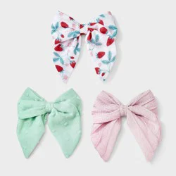 Girls' 3pk Strawberry Assorted Bow Clip Set - Cat & Jack™ Pink/Green/Cream