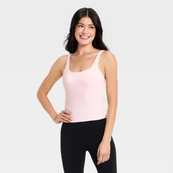 Women's Everyday Soft Square Neck Twist Back Support Tank Top - All In Motion™ Light Pink M