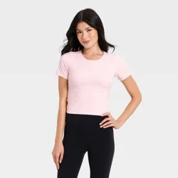 Women's Everyday Soft Cropped Short Sleeve T-Shirt - All In Motion™ Pink S