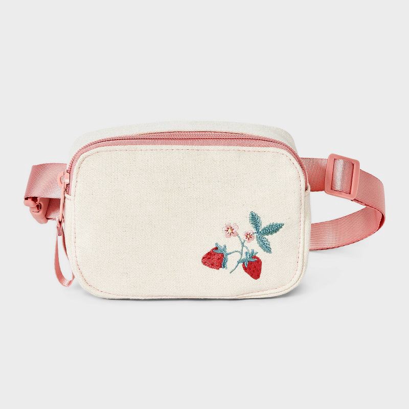 slide 1 of 4, Girls' Strawberry Embroidered Belt Crossbody Bag - Cat & Jack™ Off-White, 1 ct