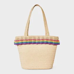 Girls' Paper Straw Colorful Ruffle Tote Bag - Cat & Jack™ Off-White