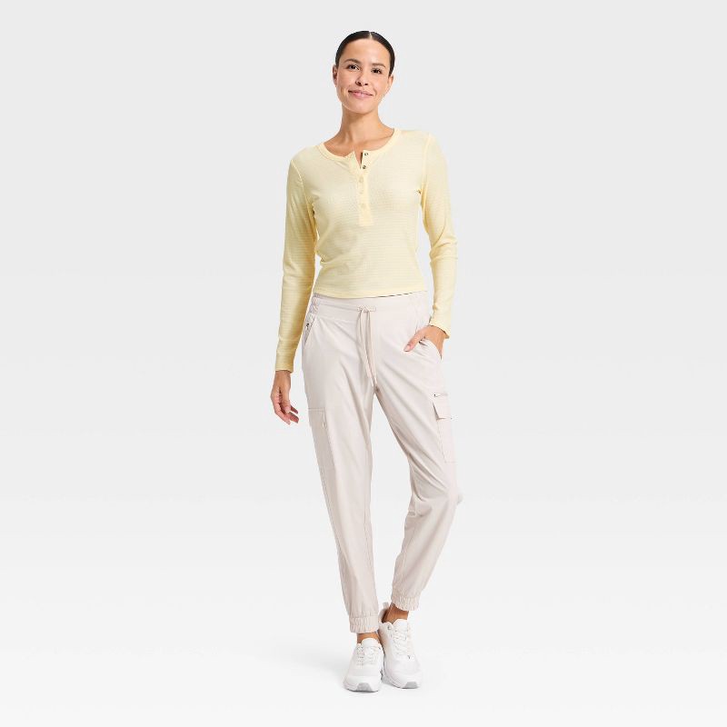 slide 3 of 5, Women's Modal Ribbed Henley Long Sleeve Top - All In Motion™ Lemon Yellow S, 1 ct