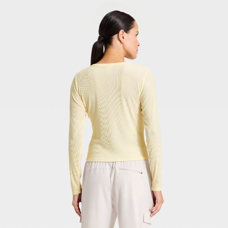 slide 4 of 5, Women's Modal Ribbed Henley Long Sleeve Top - All In Motion™ Lemon Yellow XL, 1 ct