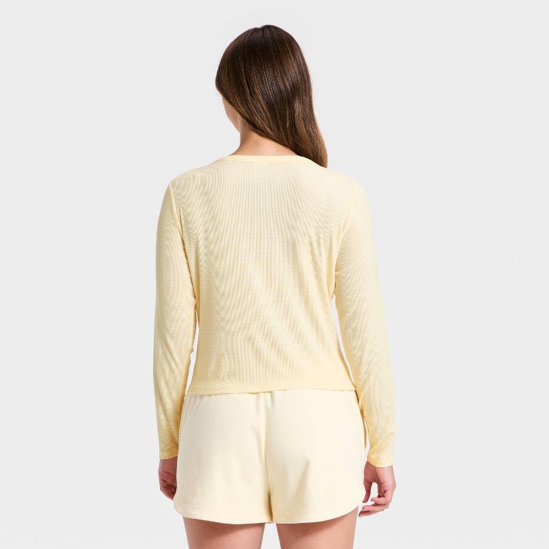slide 3 of 5, Women's Modal Ribbed Henley Long Sleeve Top - All In Motion™ Lemon Yellow XL, 1 ct