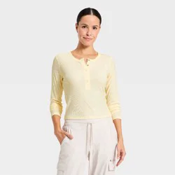 Women's Modal Ribbed Henley Long Sleeve Top - All In Motion™ Lemon Yellow XXL