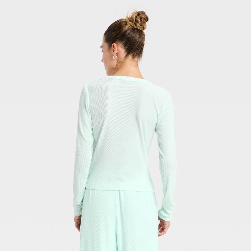 slide 5 of 5, Women's Modal Ribbed Henley Long Sleeve Top - All In Motion™ Mint Green M, 1 ct