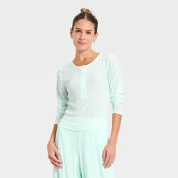 Women's Modal Ribbed Henley Long Sleeve Top - All In Motion™ Mint Green XXL