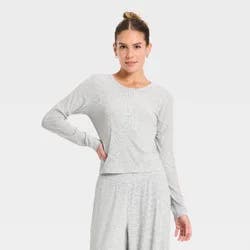 Women's Modal Ribbed Henley Long Sleeve Top - All In Motion™ Heathered Gray L