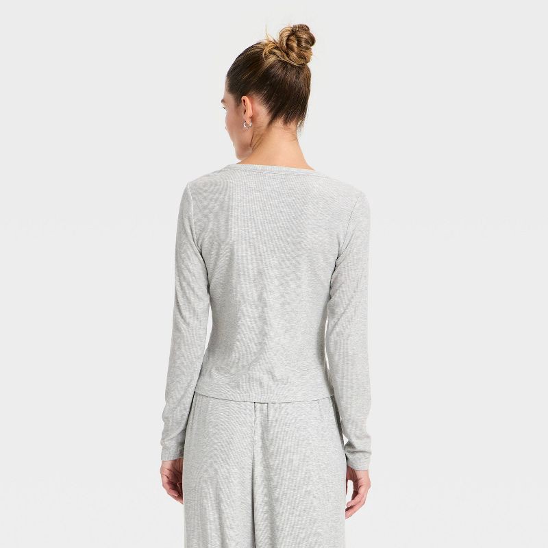 slide 2 of 5, Women's Modal Ribbed Henley Long Sleeve Top - All In Motion™ Heathered Gray XL, 1 ct