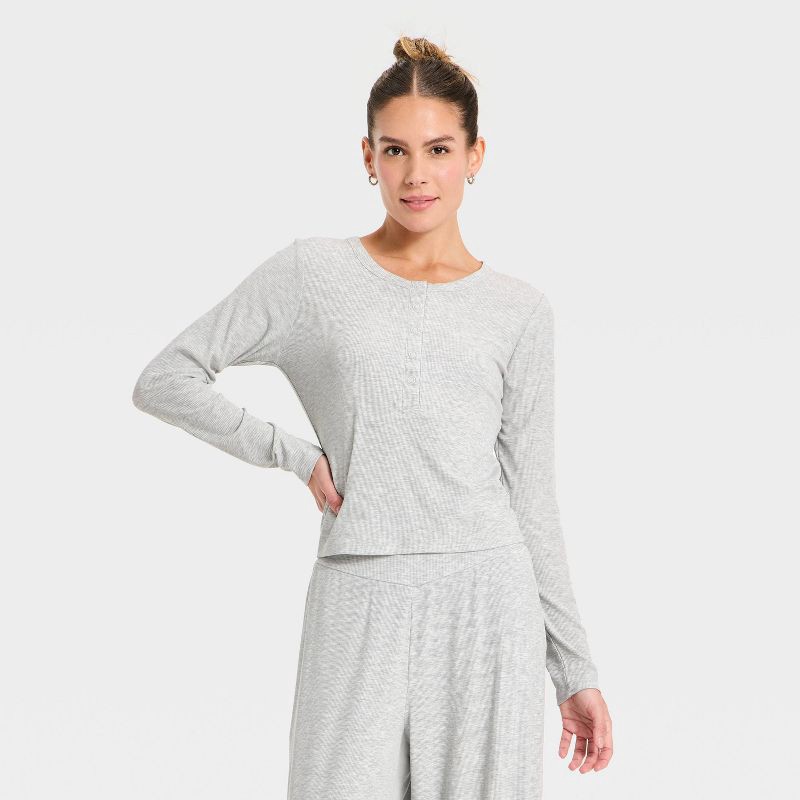 slide 1 of 5, Women's Modal Ribbed Henley Long Sleeve Top - All In Motion™ Heathered Gray XXL, 1 ct