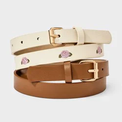 Girls' 2pk Belt Set - Cat & Jack™ Rose/Brown L