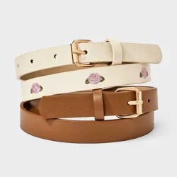 Girls' 2pk Belt Set - Cat & Jack™ Rose/Brown XL