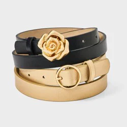Girls' 2pk Belt Set - Cat & Jack™ Gold/Black L