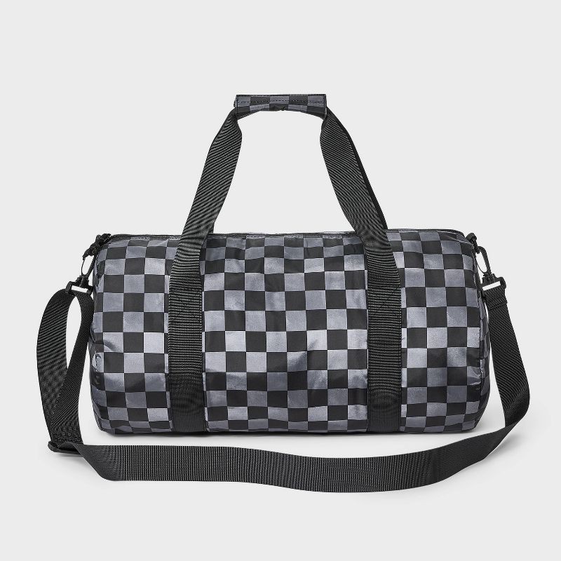 slide 1 of 4, Boys' Checkered Duffel Bag - Cat & Jack™ Black, 1 ct