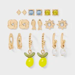 Girls' 9pk Earring Set with Sun Studs and Hoops with Lemon Charms- art class™