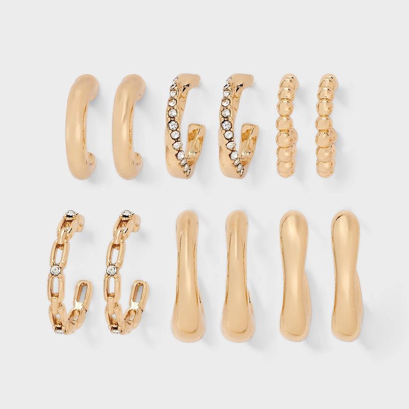 slide 1 of 3, Girls' 6pk Hoop Earrings Set Gold - art class™, 6 ct